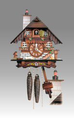 Traditional Chalet Cuckoo clock, Art.65_13 Walnut hand paint - Chalet Cuckoo melody with gong hour on coil gong